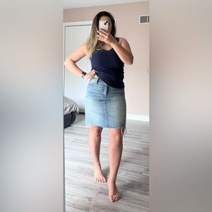 #8 Lucky Brand denim skirt, super flattering on, raw hem give the skirt an edge